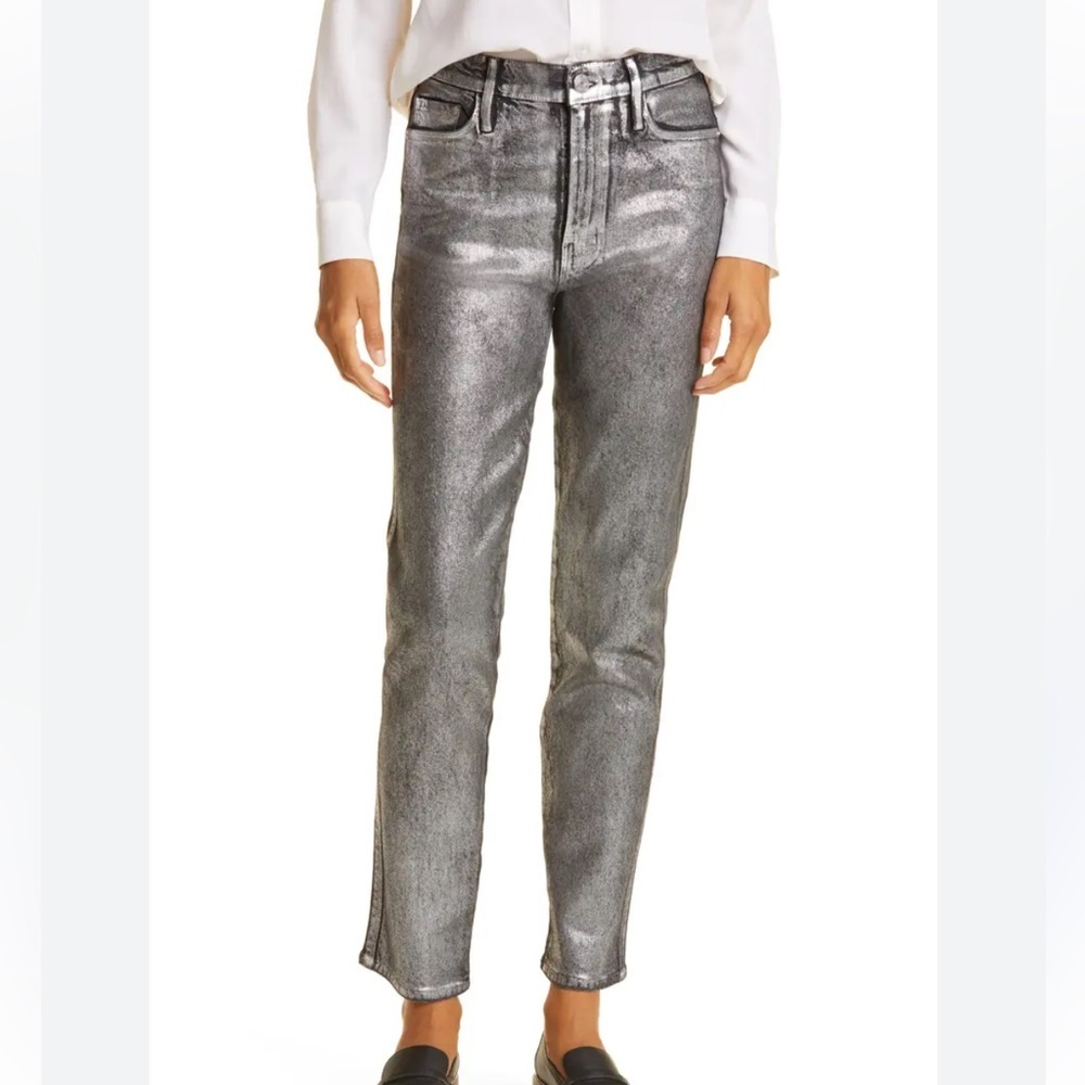 FRAME Le Sylvie High Waist Straight Leg Jeans Women’s Size 26 Metallic Chrome